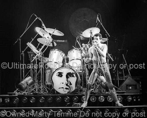 Black and White Photos of Freddie Mercury of Queen in Concert in 1980 by Marty Temme