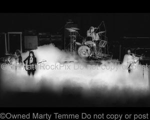 Photos of Freddie Mercury, Brian May, Roger Taylor
and John Deacon of Queen in Concert in 1975 by Marty Temme