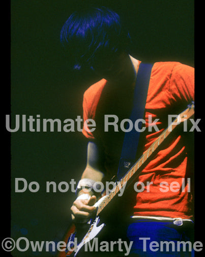 Photo of Jonny Greenwood of Radiohead in concert in 1997 by Marty Temme