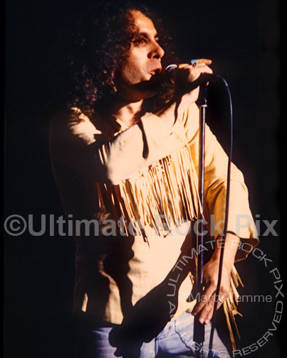 Photo of vocalist Ronnie James Dio of Rainbow in concert in 1978 by Marty Temme