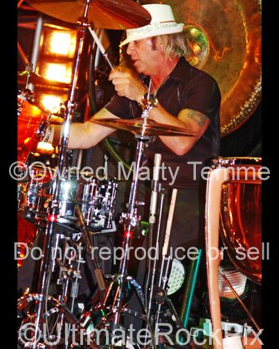 Photos of Drummer Bobby Blotzer of Ratt Playing in Concert by Marty Temme