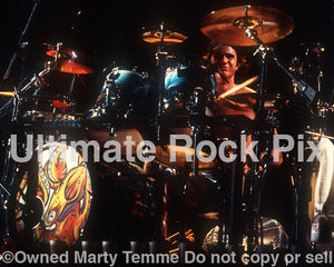 Photo of drummer Chad Smith of The Red Hot Chili Peppers in concert in 1992 by Marty Temme