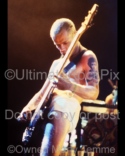 Photo of bassist Flea of The Red Hot Chili Peppers in concert by Marty Temme