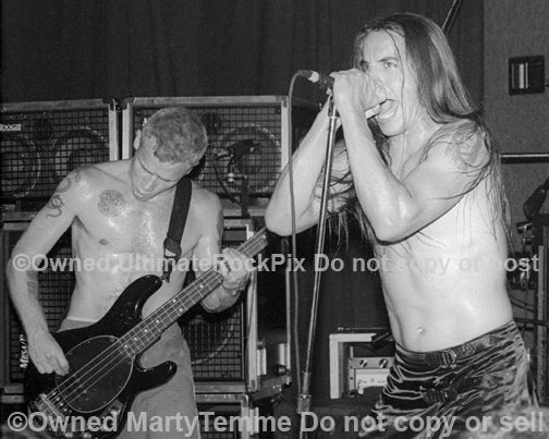 Photo of Flea and Anthony Kiedis of The Red Hot Chili Peppers in 1994 by Marty Temme