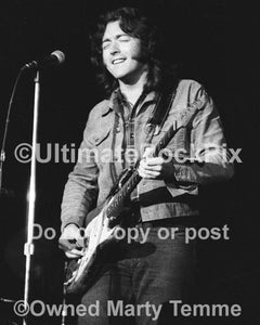 Black and White Photos of Guitar Player Rory Gallagher Playing his Fender Stratocaster in Concert in 1973 by Marty Temme