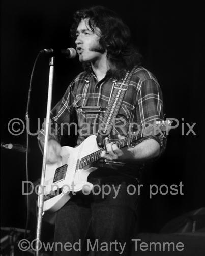 Black and White Photos of Guitar Player Rory Gallagher Playing his Fender Telecaster in Concert in 1973 by Marty Temme