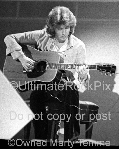 Photos of Mick Taylor of The Rolling Stones Playing Acoustic Guitar in 1973 by Marty Temme
