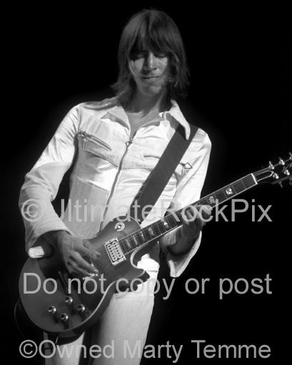 Black and White Photos of Guitar Player Tom Scholz of Boston Playing a Gibson Goldtop in Concert in 1978 by Marty Temme