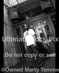 Black and white photo of Lajon Witherspoon of Sevendust during a photo shoot in 2007 by Marty Temme