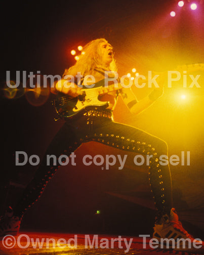 Photo of Billy Sheehan of Mr. Big in concert in 1991 by Marty Temme