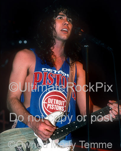 Photo of Mark Slaughter onstage in Detroit, Michigan in 1990 by Marty Temme
