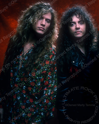 Photo of Blas Elias and Tim Kelly of Slaughter during a photo shoot in 1990 by Marty Temme