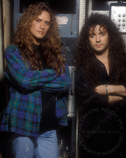 Photo of Blas Elias and Tim Kelly of Slaughter during a photo shoot in 1992 by Marty Temme