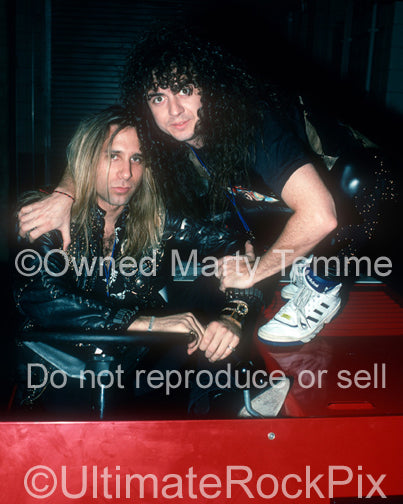 Photo of Dana Strum and Tim Kelly of Slaughter backstage in Detroit in 1990 by Marty Temme