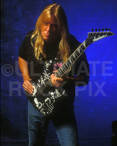  Photo of Jeff Hanneman of Slayer with his Jackson guitar during a photo shoot in 1990 by Marty Temme
