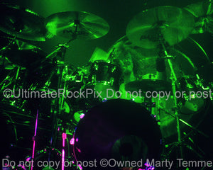 Photo of Paul Bostaph of Slayer in concert in 1998 by Marty Temme