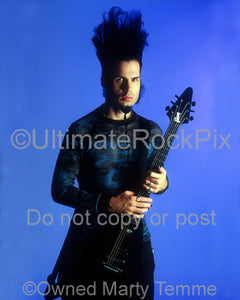 Photo of Wayne Static of Static-X with his Gibson guitar during a photo shoot by Marty Temme