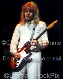 Photo of James "JY" Young of Styx playing a Stratocaster in concert in 1975 by Marty Temme