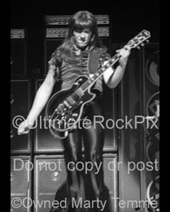 Photo of guitar player Andy Scott of The Sweet in concert in 1976 by Marty Temme