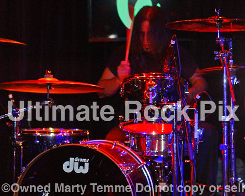 Photo of drummer Brian Tichy of Gilby Clarke in concert in 2008 by Marty Temme