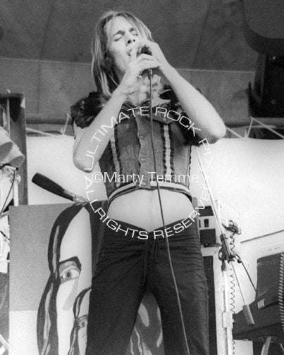 Photo of Todd Rundgren singing in concert in 1973 by Marty Temme