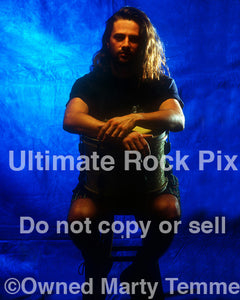 Photo of drummer Chris Frazier of Steve Vai during a photo shoot in 1993 by Marty Temme