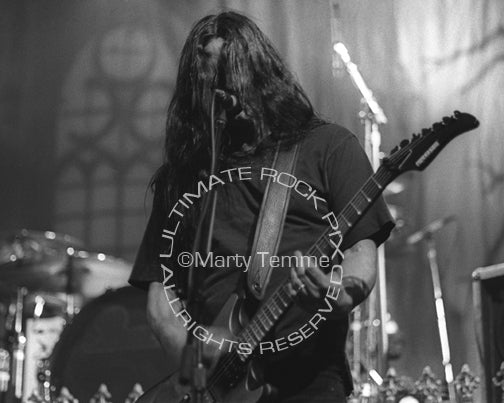 Black and white photo of Kenny Hickey of Type O Negative in concert by Marty Temme