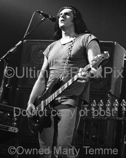 Black and white photo of Peter Steele of Type O Negative in concert by Marty Temme