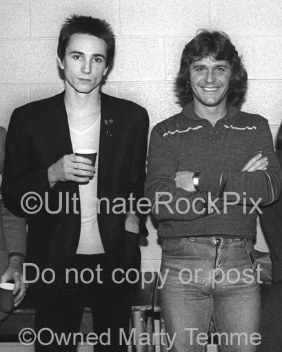 Photo of Terry Bozzio and John Wetton of the progressive rock band U.K. backstage in 1979 by Marty Temme