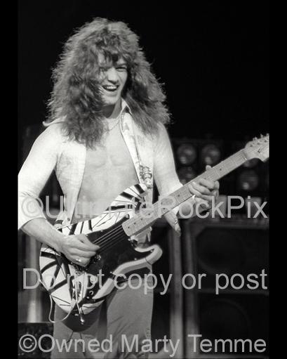 Black and White Photos of Guitar Player Eddie Van Halen of Van Halen in Concert in 1978 by Marty Temme