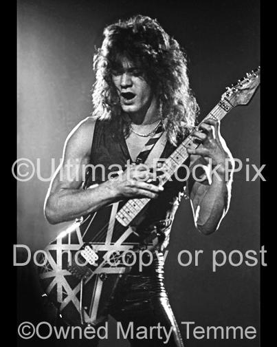 Black and White Photos of Guitar Player Eddie Van Halen of Van Halen in Concert in 1979 by Marty Temme