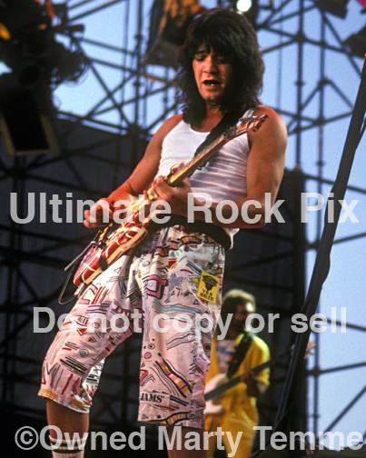 Photos of Eddie Van Halen Playing a Kramer Guitar in Concert in 1986 by Marty Temme