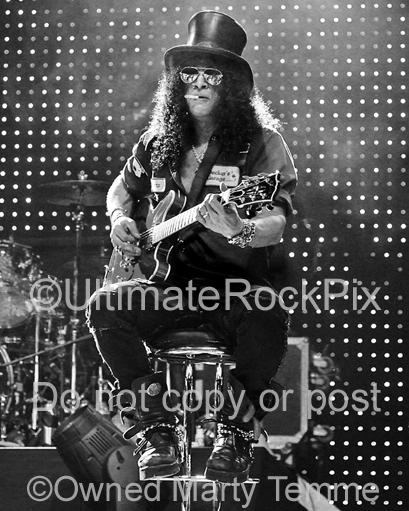 Black and White Photos of Slash of Velvet Revolver and Guns N' Roses Playing a Gibson 335 in Concert by Marty Temme