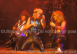 Photo of Jerry Dixon, Jani Lane and Joey Allen of Warrant in 1989 by Marty Temme