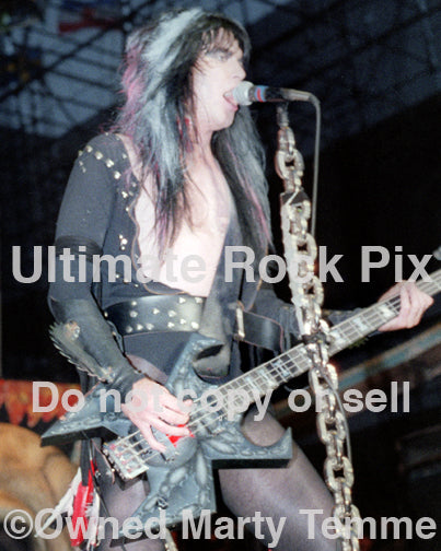 Photo of Blackie Lawless of W.A.S.P. in concert in 1985 by Marty Temme