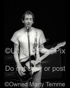 Photo of Pete Townshend of The Who playing a Fender Telecaster in concert in 1980 by Marty Temme