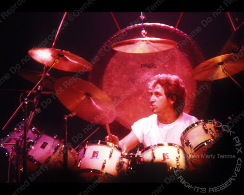 Photo of drummer Kenny Jones of The Who in concert in 1979 by Marty Temme