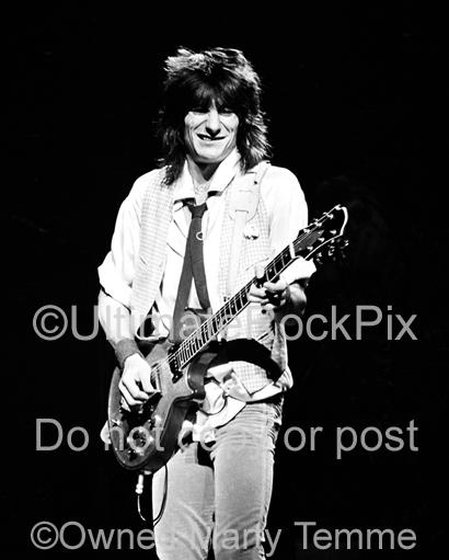 Photos of Guitarist Ron Wood of The Rolling Stones Playing a Zemaitis Guitar in Concert in 1979 by Marty Temme