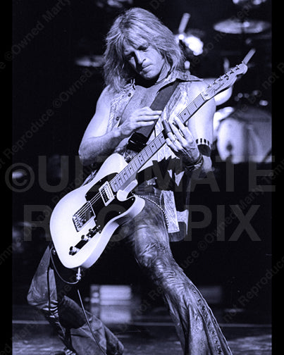 Art Print of Doug Aldrich of Whitesnake playing slide guitar in concert by Marty Temme