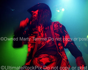Photo of singer Rob Zombie of White Zombie in concert in 1993 by Marty Temme