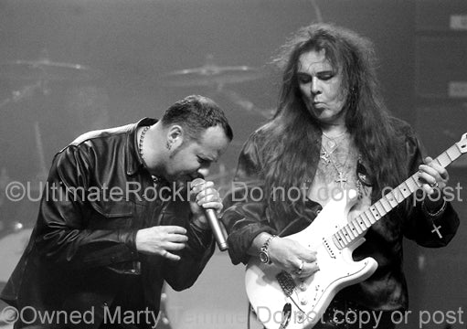 Black and white photo of Yngwie Malmsteen and Tim Ripper Owens in 2008 by Marty Temme