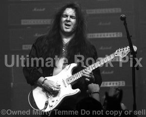 Black and white photo of Yngwie Malmsteen in concert in 2008 by Marty Temme