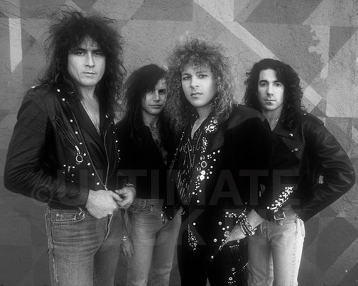 Photo of Dave Meniketti and the band Y&T during a photo shoot in 1989 by Marty Temme